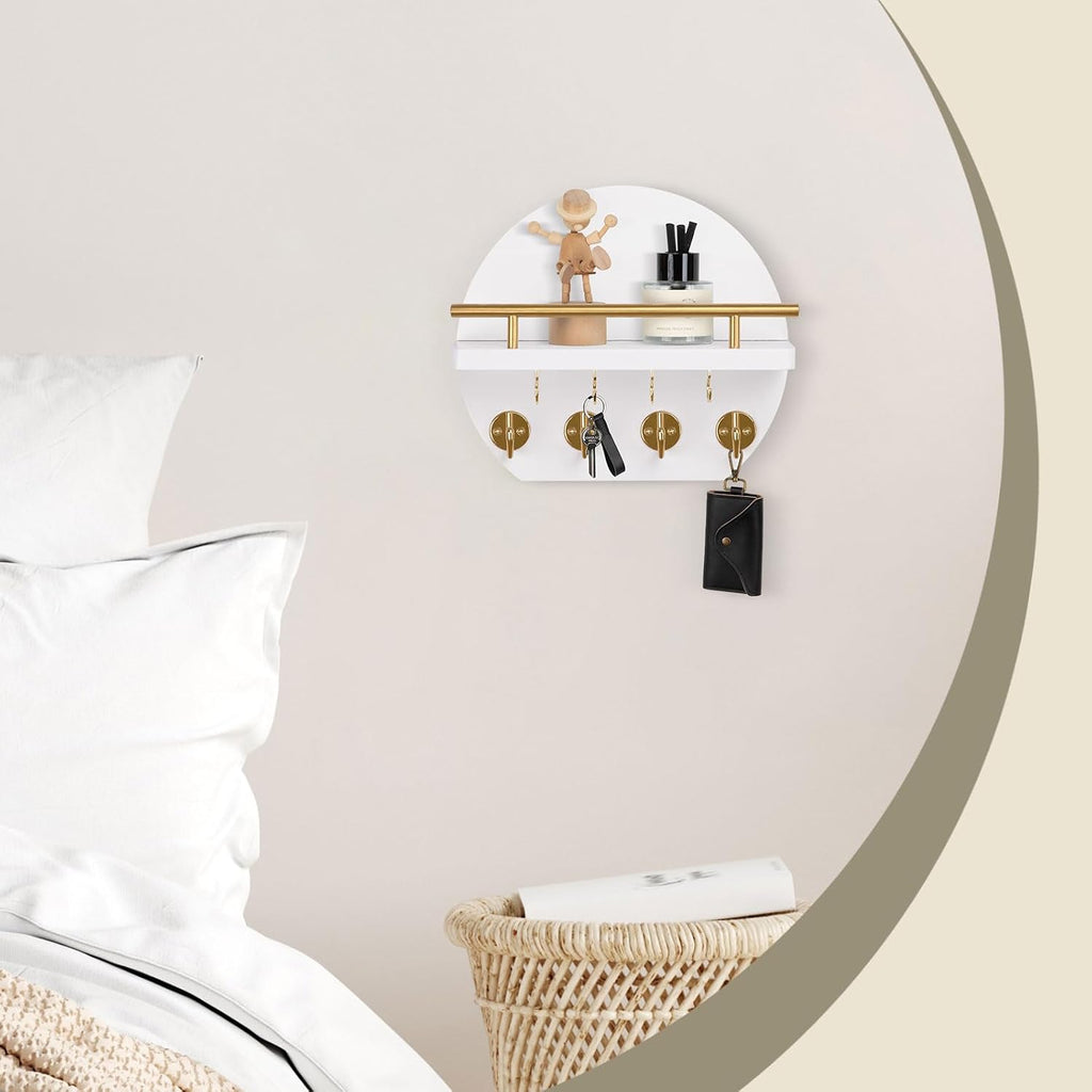 Nekon Key Holder for Wall, 9.8 Inch Round Wall Decor, White