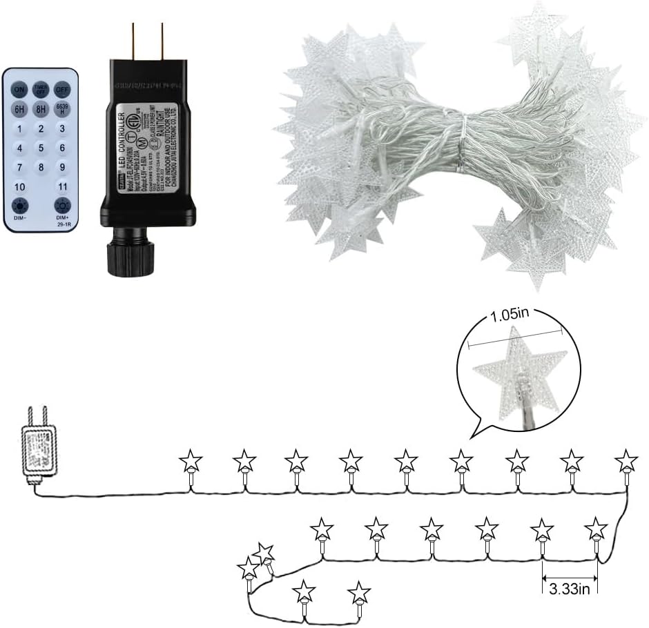 RaThun 65.6ft Star String Lights with Remote, Multicolor & Warm White