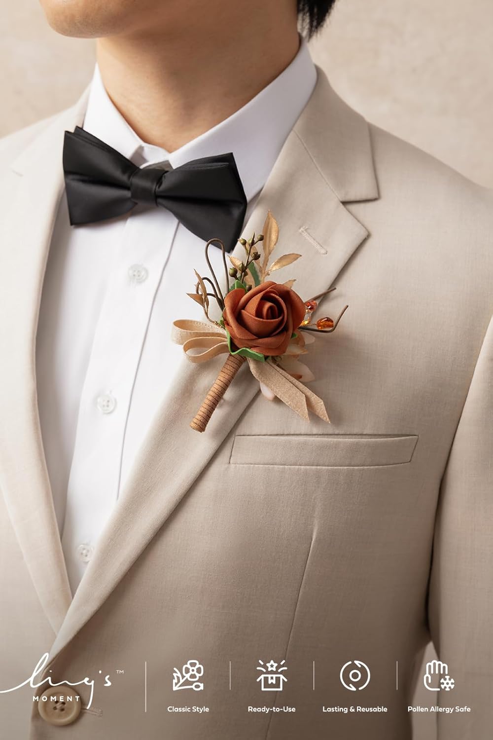 Ling's moment Boutonniere for Men, 2pcs, Fall Orange Terracotta