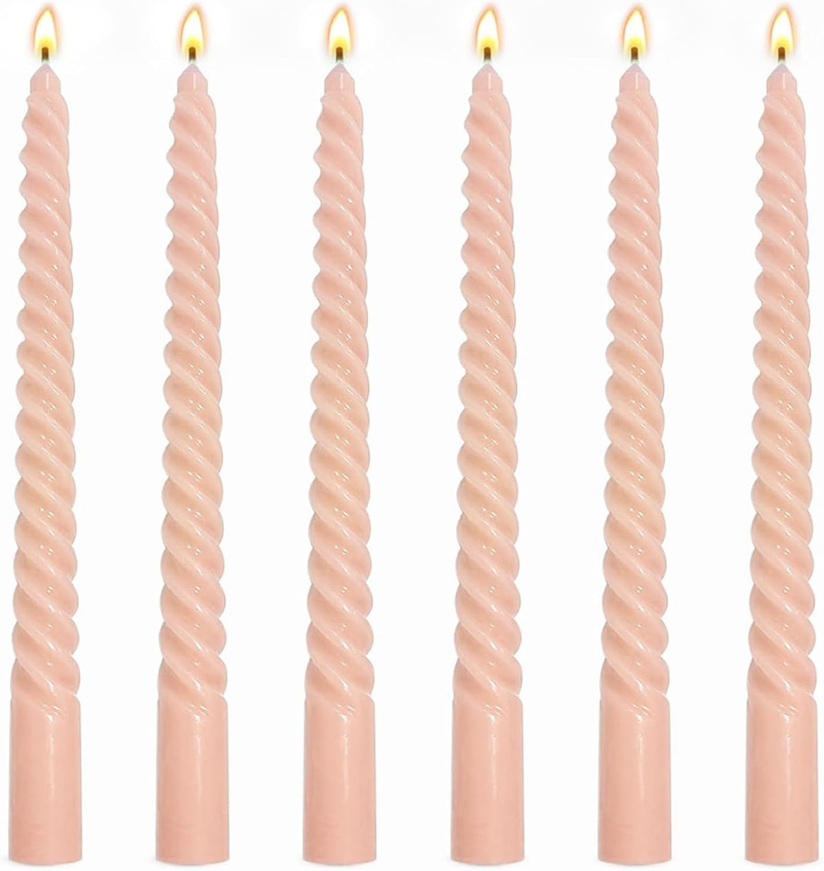 6 Pack 10 Inch Peach Spiral Taper Candles for Holiday Home Decoration, Unscented Dripless Twisted Candlesticks for Dinner Party Wedding Valentine's Day Baby Shower and Easter