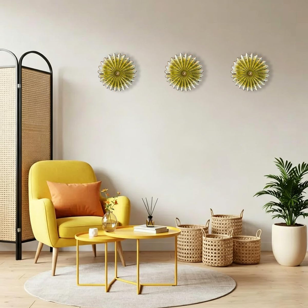 Metal Wall Sculpture, 11.4'' Vintage Yellow Gold Sunburst Wall Art Decor