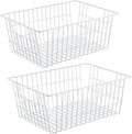 iPEGTOP Wire Storage Freezer Baskets, Set of 2 Large 15.4" Household Metal Organizer Storage Bins Basket for Kitchen Cabinets, Refrigerators, White