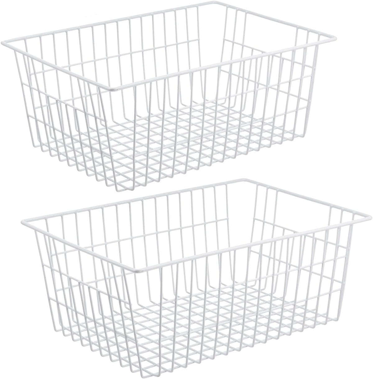 iPEGTOP Wire Storage Freezer Baskets, Set of 2 Large 15.4" Household Metal Organizer Storage Bins Basket for Kitchen Cabinets, Refrigerators, White