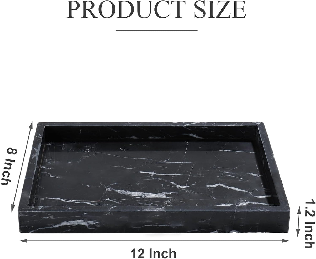 YMXYJM Real Natural Marble Tray for Bathroom, Genuine Marble Stone Vanity Tray, Luxury Storage Trays for Kitchen, Vanity, Home Decor, Dresser, Non-Resin/Non-Ceramic, 12"x 8"x 1.2", Black
