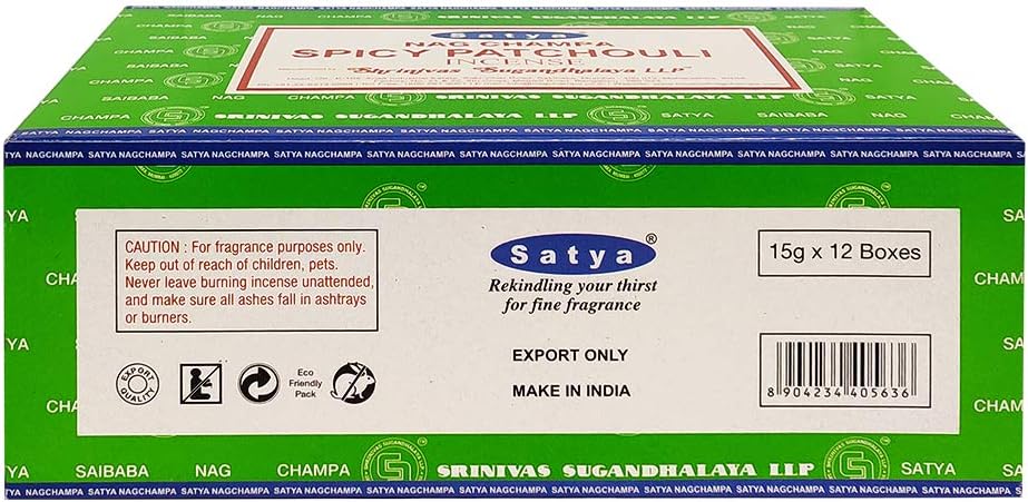 Satya Incense Sticks Economy Pack 12 Packs of 15 g Approx. 180 Sticks Spicy Patchouli