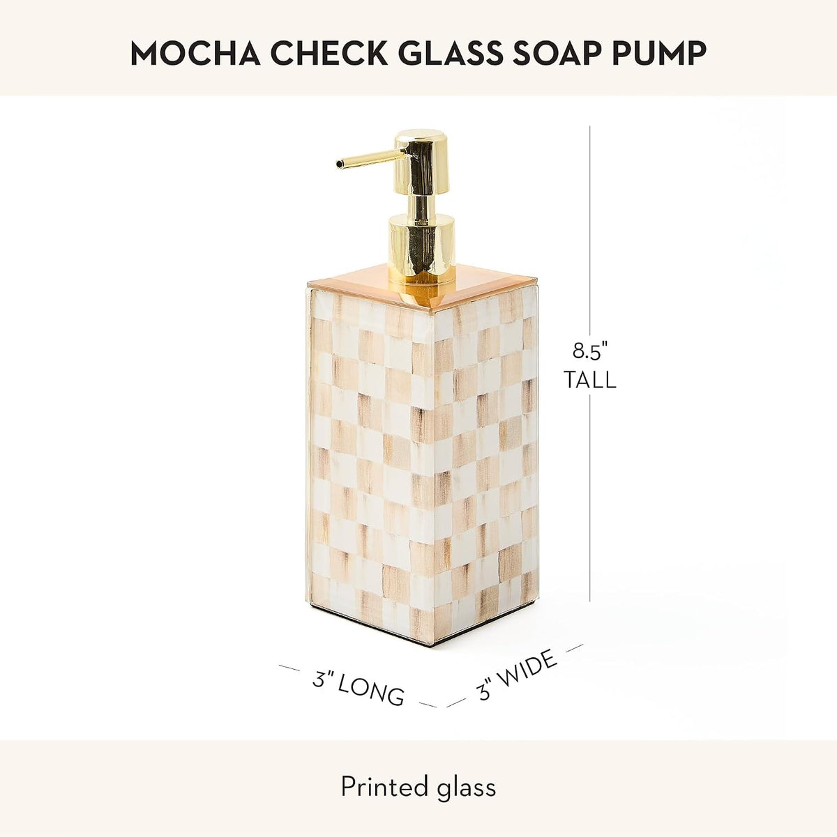 MACKENZIE-CHILDS Glass Soap Pump, Brown-and-White Mocha Check