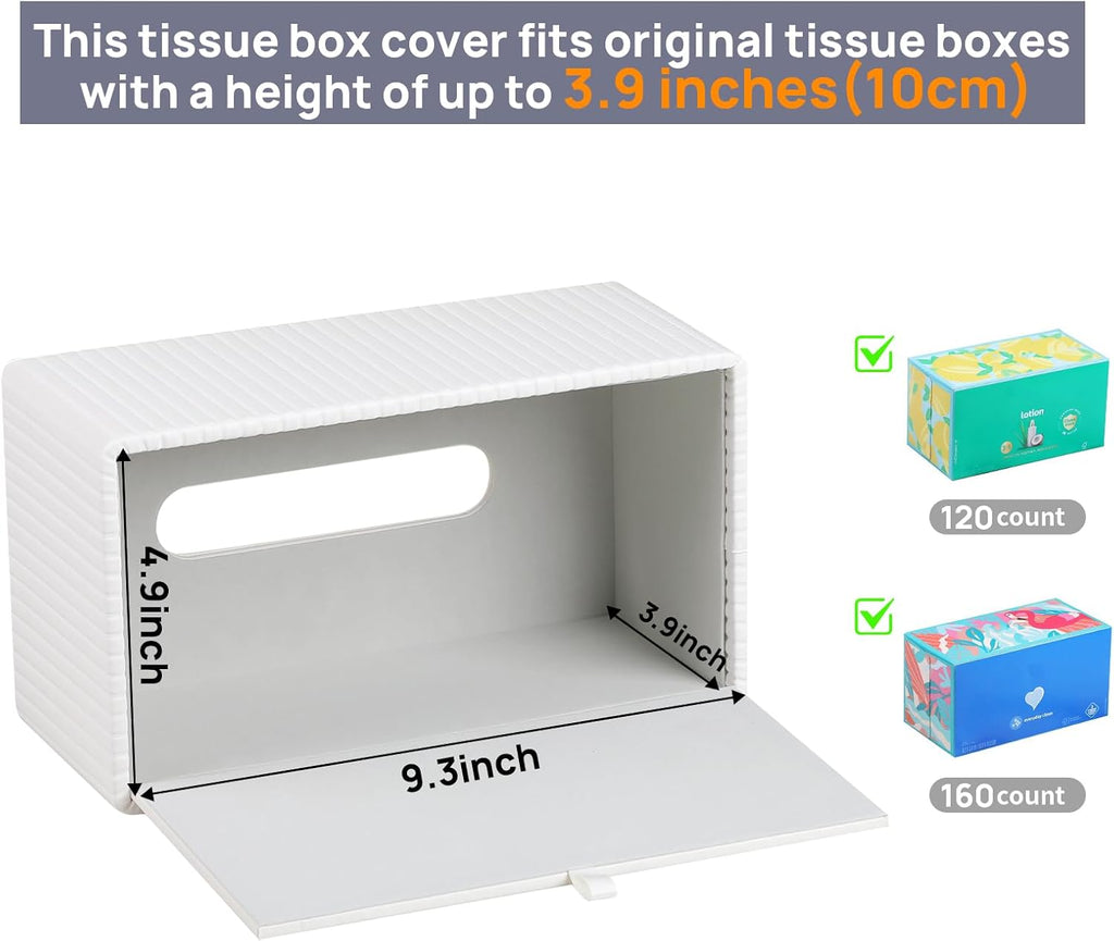 PU Leather Tissue Box Cover Rectangle (Ivory, Inner Height 3.9")
