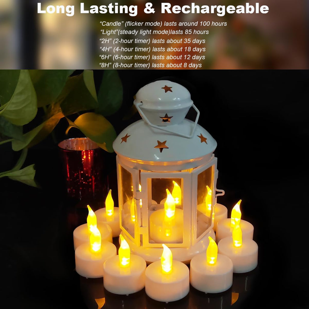 Rechargeable Tea Lights with Remote Timer,Battery Operated Flameless LED Tea Lights Candles with USB Rechargeable for Halloween,Christmas,Weddings,Birthdays 12-Pack(Warm Yellow)