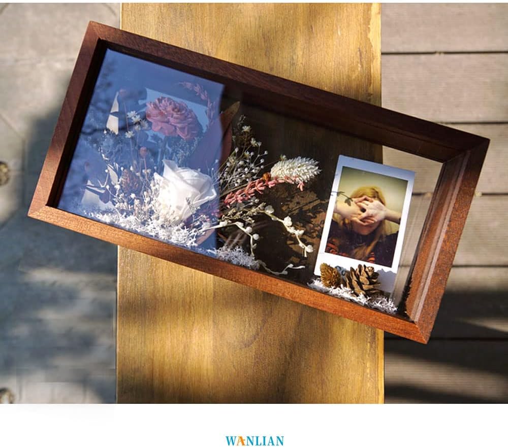 Shadow Photo Frame,Wooden Double-Sided High-Definition Plexiglass Storage Box, DIY Display Box, Suitable for Dried Flowers, Specimens, Handicrafts, Baby Souvenirs and Photos (Walnut Brown)