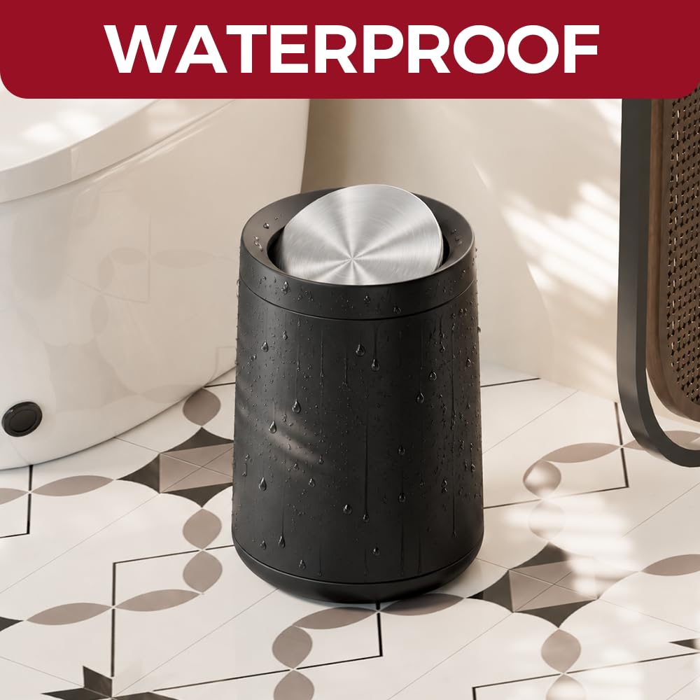 10L/2.6Gal Black Bathroom Trash Can with FILP Lid