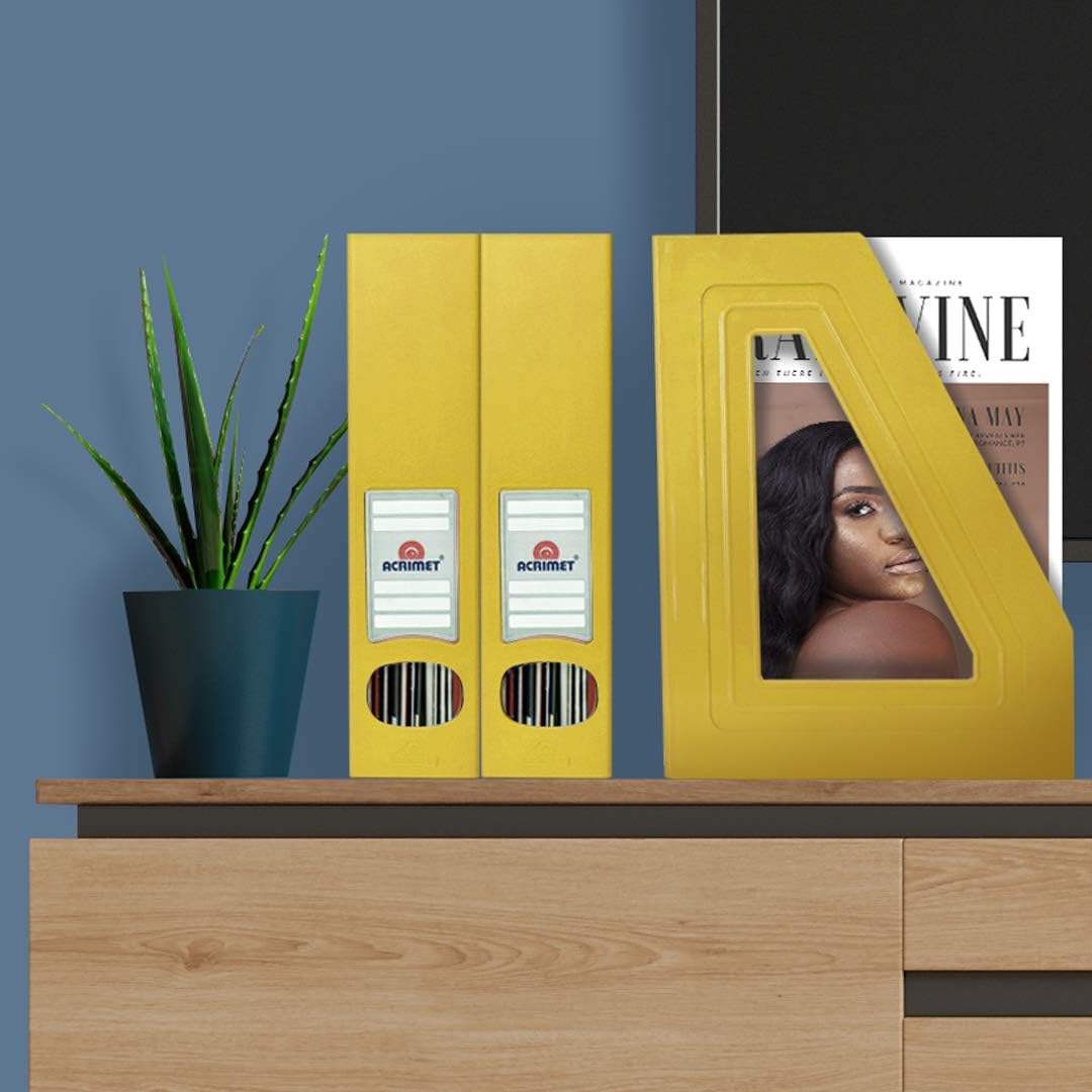 Acrimet Magazine File Holder, Vertical Desk Organizer, Yellow, 2 Pack