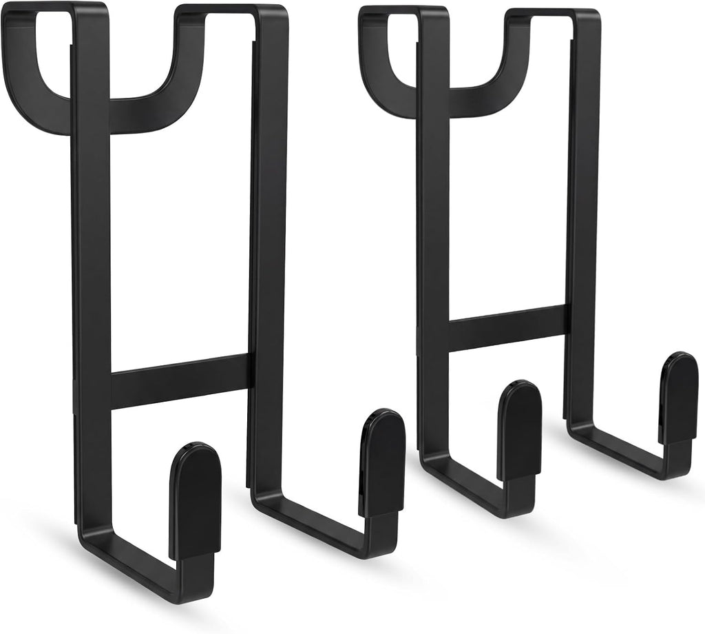 FYY 2 Packs Over The Door Hooks, Heavy Duty Door Hanger Hook, No Drill Wall Hooks for Hanging Coat, Towel, Bag in Bathroom, Closet Fits Most Doors Up to 1-7/8" Thickness （Black）
