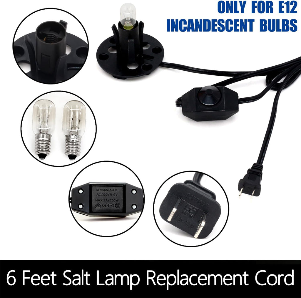 Betus [Original Replacement Upgraded Salt Lamp Power Cord with Dimmer Control Switch & Base Assembly for Himalayan Salt Lamps Power Cord - 6 Feet Long with Two Free 15W Bulbs
