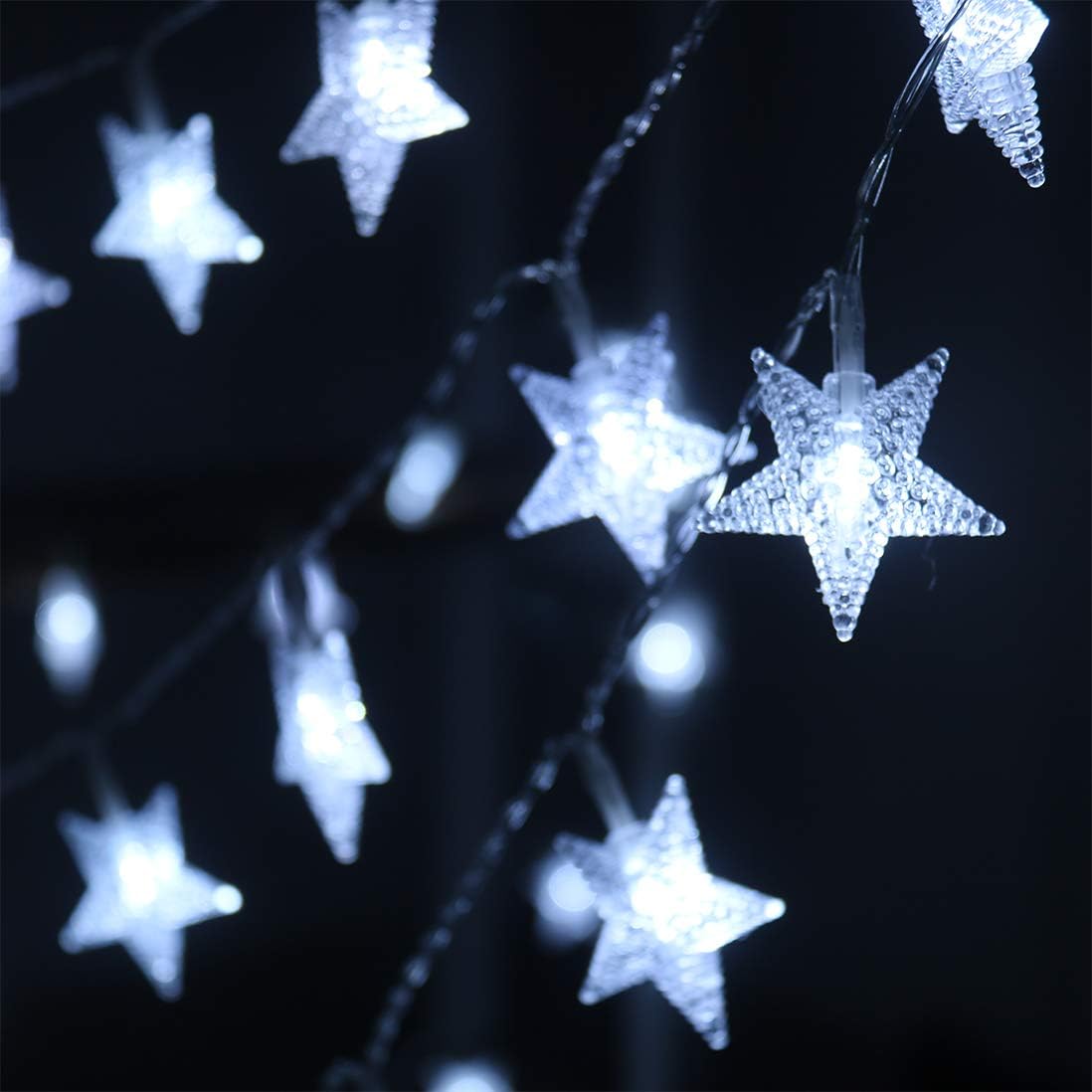 Led Star String Lights,Outdoor Battery Operated String Lights White Fairy Lights,16.4 Feet 50 LED Waterproof Christmas Tree Lights for Indoor Wedding Halloween Camping Umbrella Birthday Party