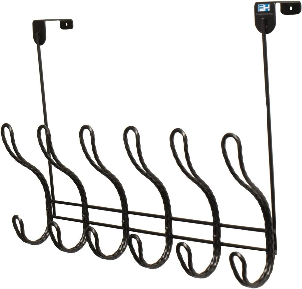 Twisted Design Over The Door Hook Rack With 12 Hooks - Towel, Coat Hanger for Bathroom, Bedroom or Laundry Room (Black)