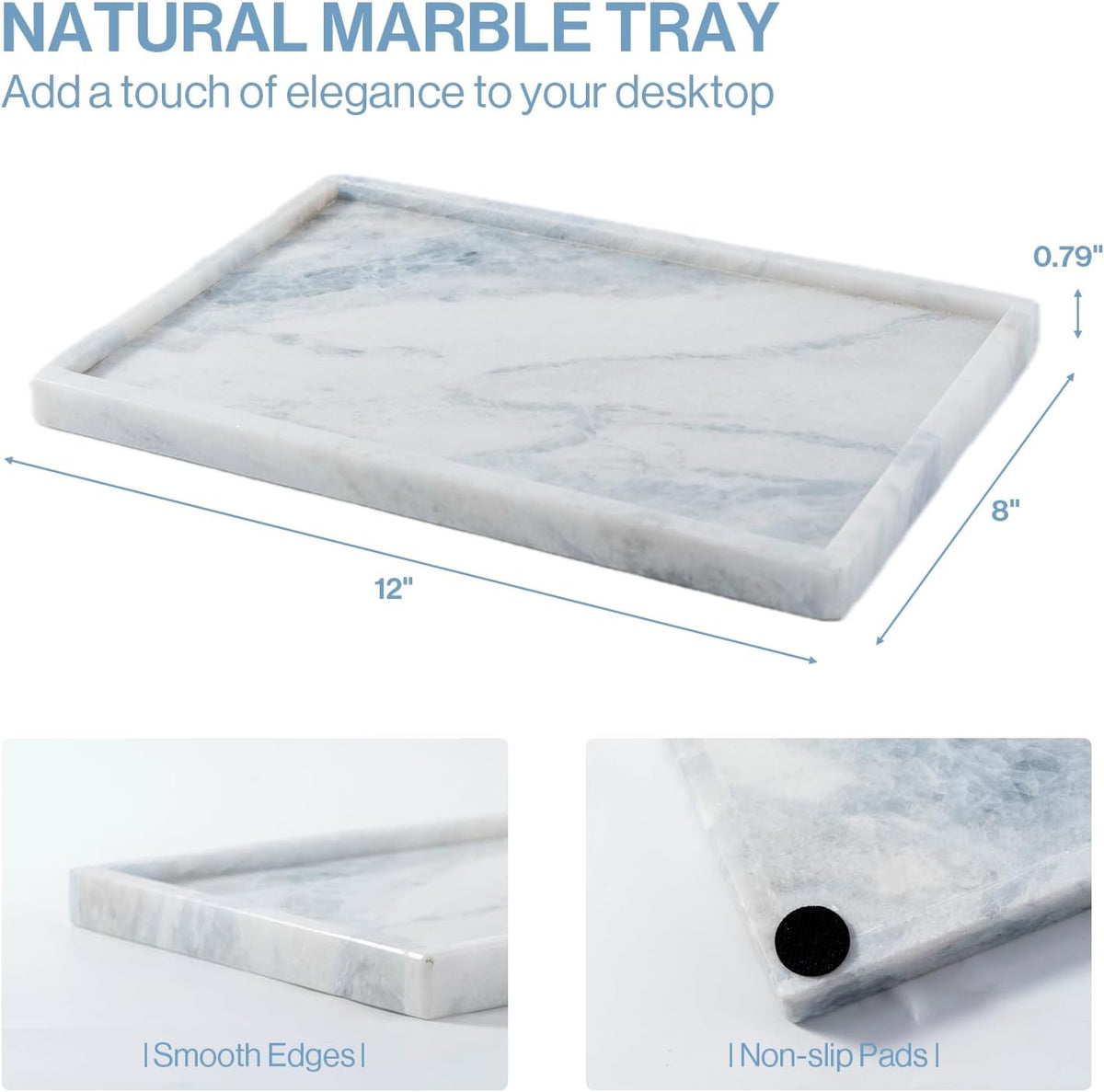 Natural Marble Bathroom Tray, 12"x8" Stone Vanity Decorative Counter Trays