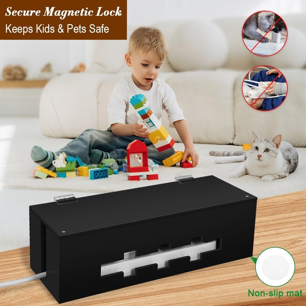 Cable Management Box with Magnetic Lock, Cord Organizer for Desk