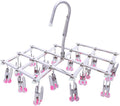 Drying Hanger, Hanging Drying Rack, Drip Hanger Stainless Steel with 18 Pegs for Laundry Underwear Socks, Quickly Remove Clothes from Hanger, Windproof, Folding Portable, (Red)