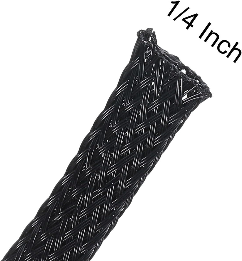 uxcell Cable Sleeving, 1/4 inch -100ft PET Braided Cable Sleeve, Expandable Braided Cable Sleeve for TV/Computer/Home Theater/Other Home Device Cable - Black