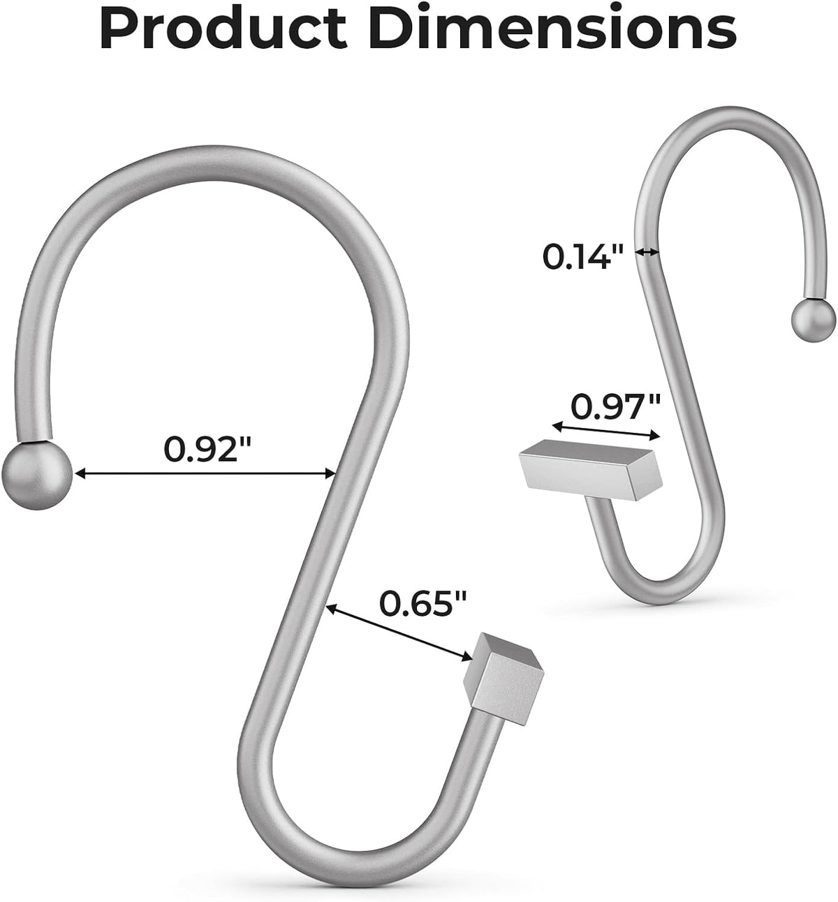 Silver Shower Curtain Hooks, Bathway Shower Curtain Rings Rust Proof, 12PCS Shower Hooks for Shower Curtain, T-Bar Design Convenient Elegant Shower Curtain Hangers for Bathroom Kitchen Wardrobe
