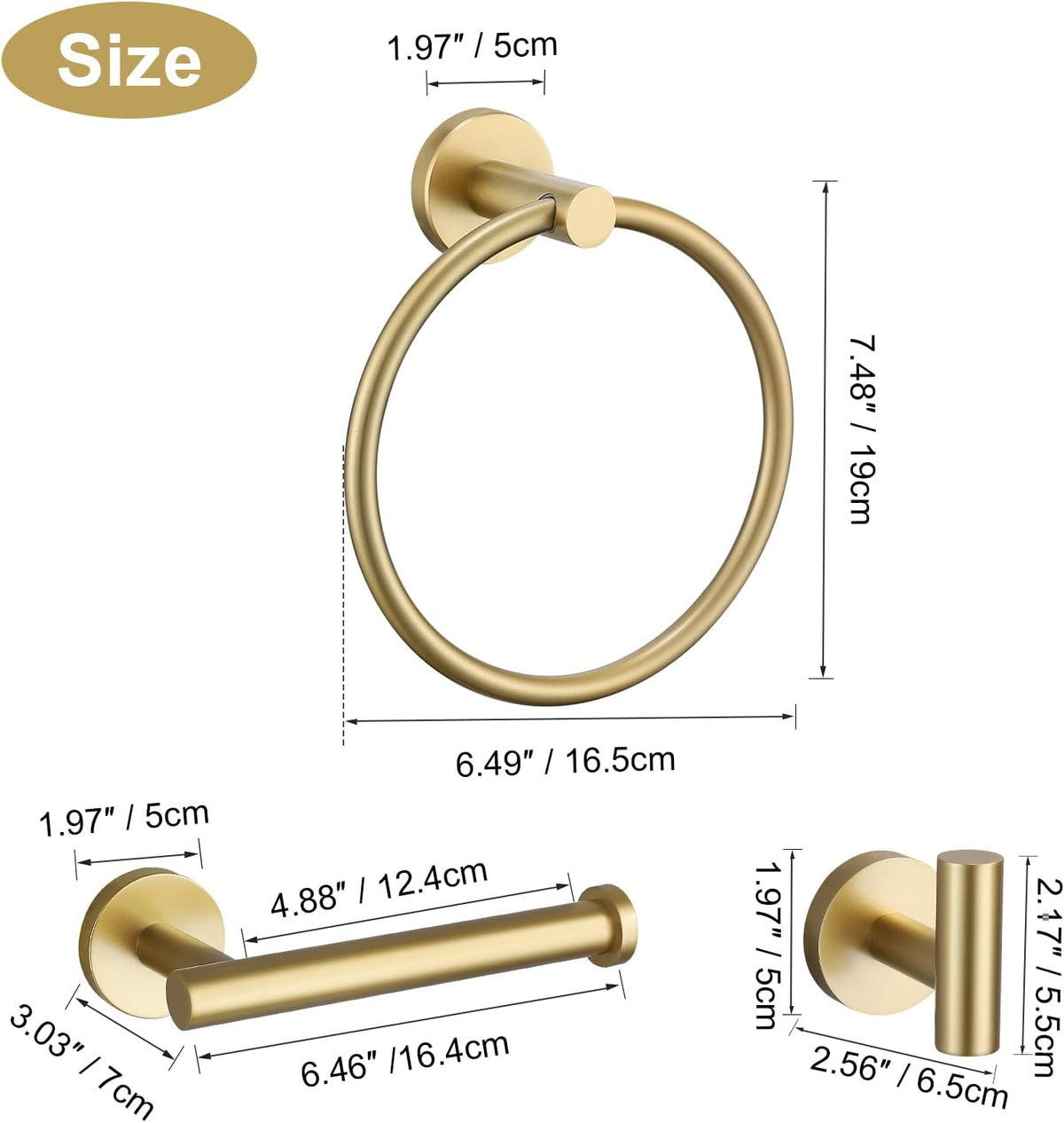 TURS Towel Ring Toilet Paper Holder Towel Hook 4-Pieces Brushed Gold SUS304 Stainless Steel Bathroom Accessories Kit Wall Mounted