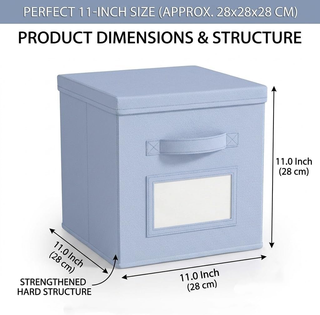 SUREMAX 11 Inch Cube Storage Organizer Bins with Lids, Labels, 6-Packs