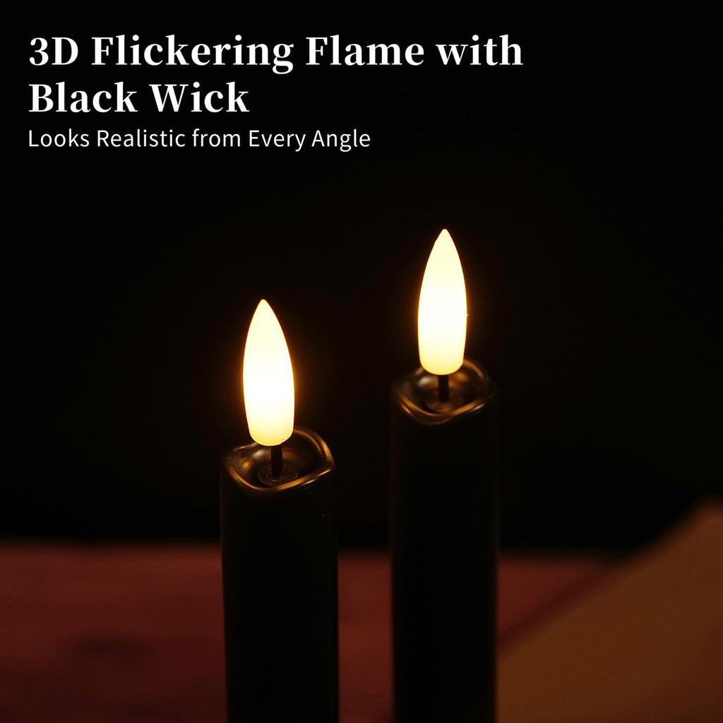 Halloween Decorations, Black Flameless Taper Candles with Remote, Set of 6