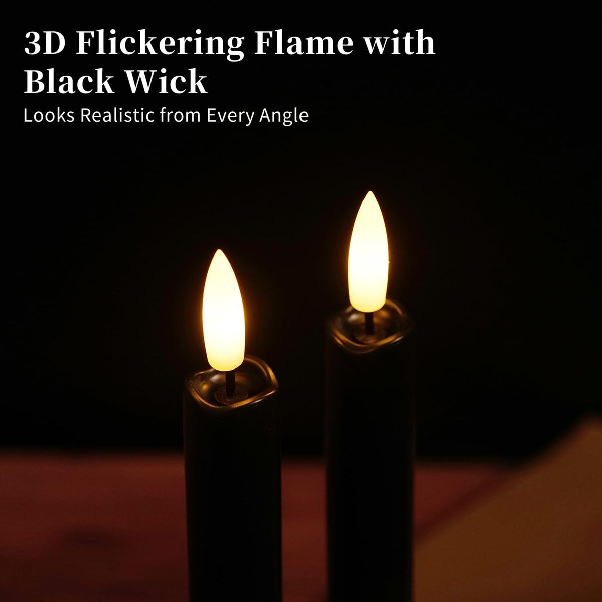 Halloween Decorations, Black Flameless Taper Candles with Remote, Set of 6