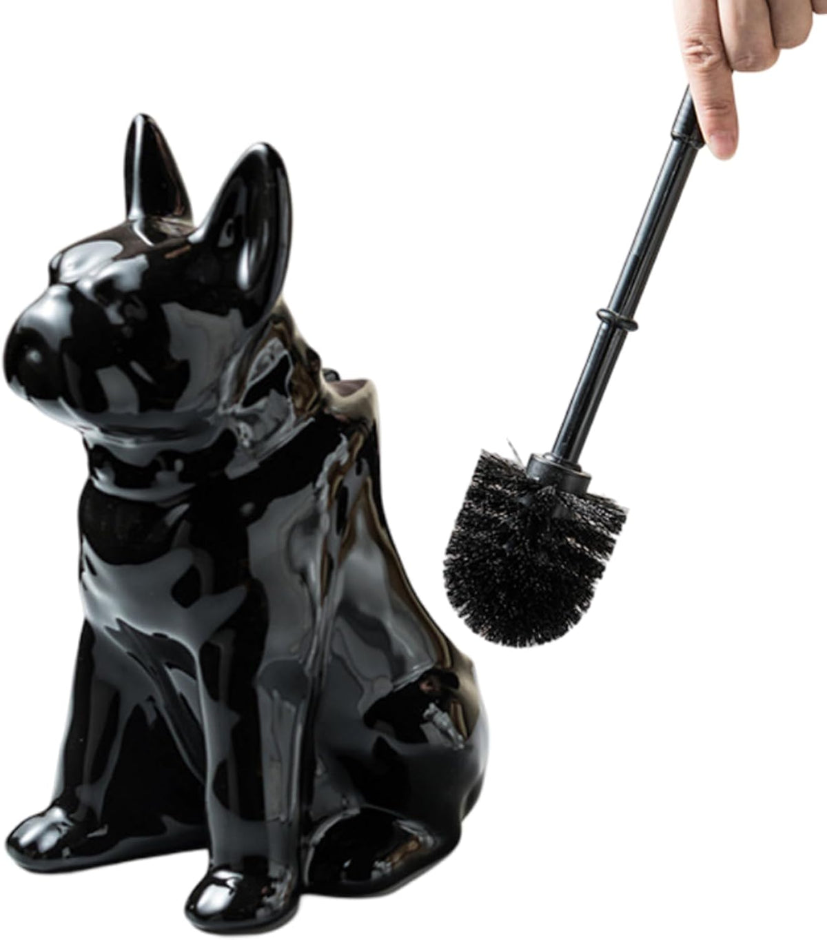 Comeon Ceramic Dog Black Toilet Brush and Holder Set with Plastic Handled
