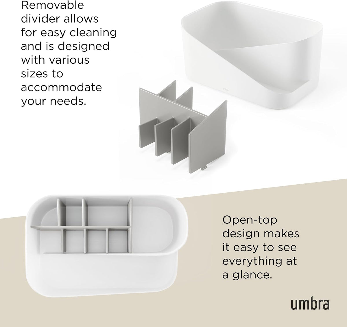 Umbra Glam Makeup Organizer, with Removable Insert, Medium, White