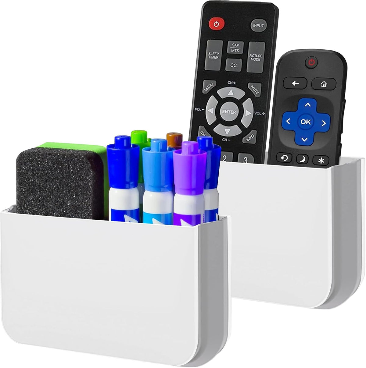 Freewindo Magnetic Remote Control Holder Wall Mount, 2 Pack TV Remote Holder Wall Mount, Magnetic Pen Holder for Refrigerator, Whiteboard Marker, Locker Organizer, Office Organizer (White)