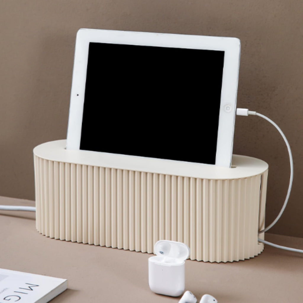 Cable Management Box,Desk Cord Organizer with Groove Cover,Plastic Cord Hider Box,Large Cable Box Organizer,Power Socket Management for TV/Computer/Router/Games Console Cable Storage (White)