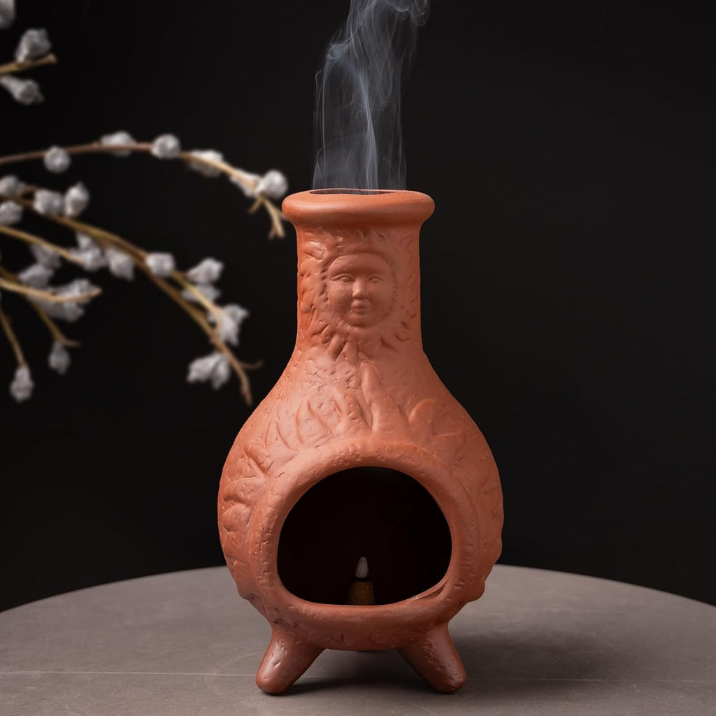 MOUGIGI Sun Face Terracotta Palo Santo Holder,Mini Chiminea Incense Burner