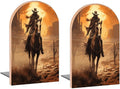 Book Ends Cowboy Western Wood Bookends for Shelves to Hold Books Heavy Duty Non-Skid Book Stoppers Wood Decorative Home Office School