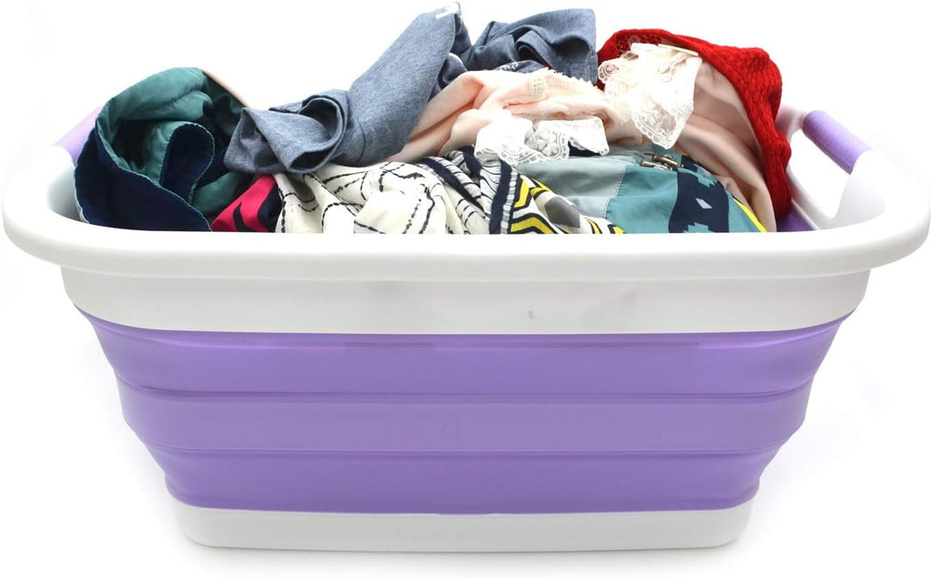 SAMMART 41L(10.8 gallon) Collapsible Plastic Laundry Basket-Foldable Pop Up Storage Container-Portable Washing Tub-Space Saving Basket,Water capacity 31L(8.2 gallon)
