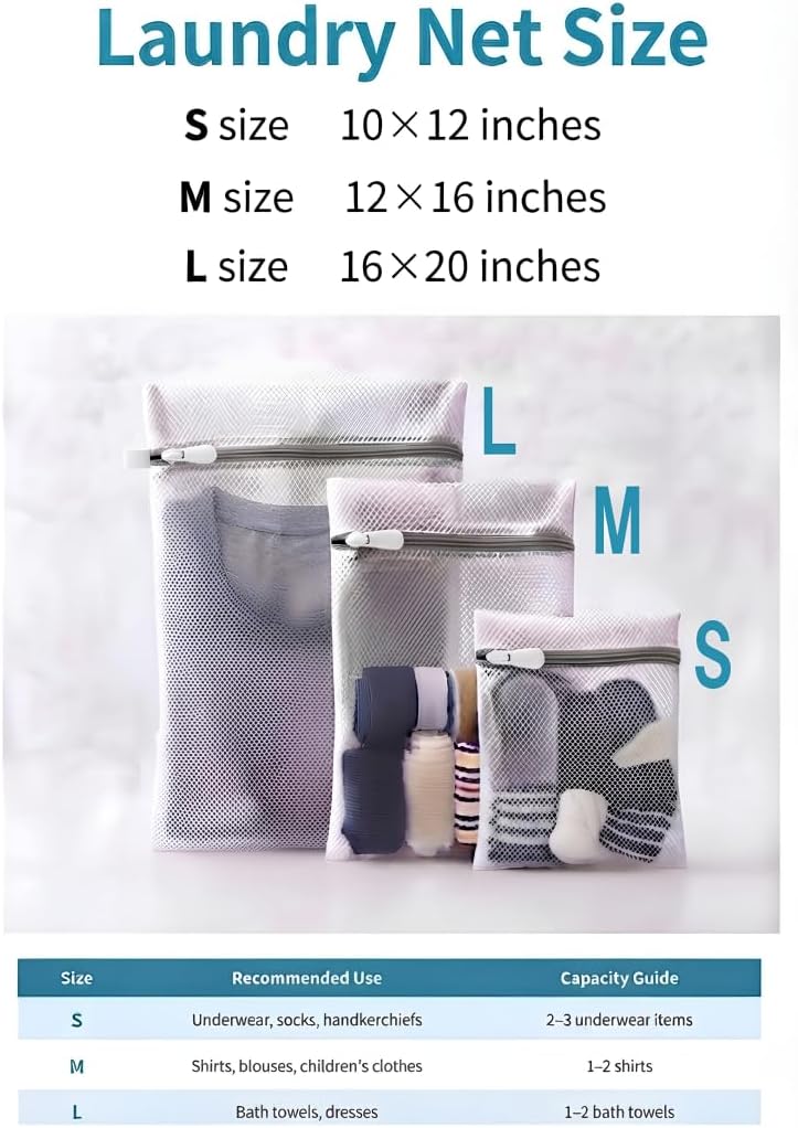 Laundry Bag (L, M, S) Durable Honeycomb Mesh Bags for Delicates