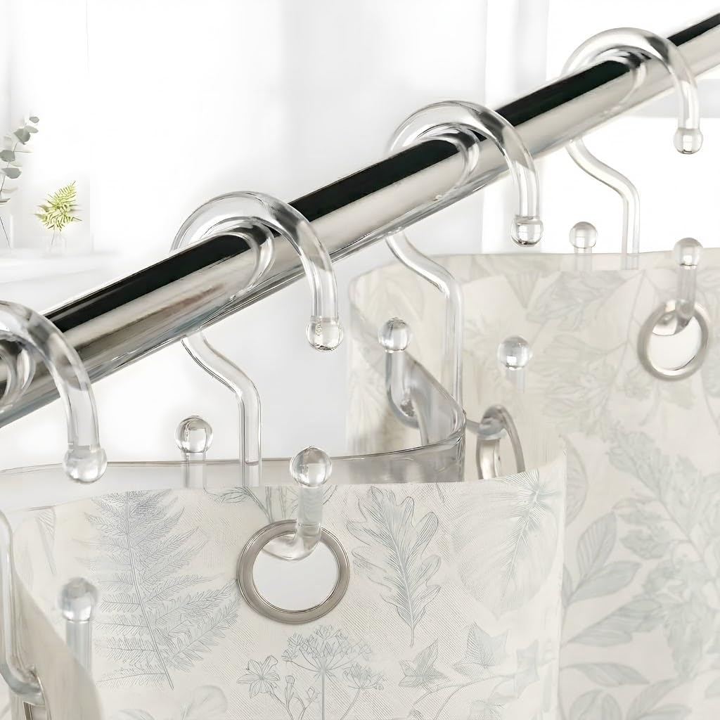 Bathway Clear Plastic Shower Curtain Hooks, 24 Double Shower Curtain Rings