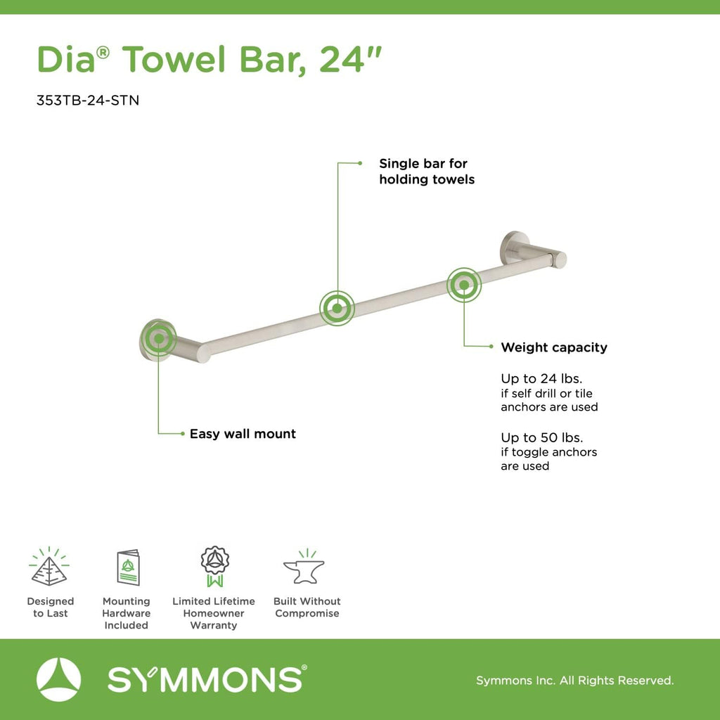 Symmons Dia 24 Inch Towel Bar with Mounting Hardware