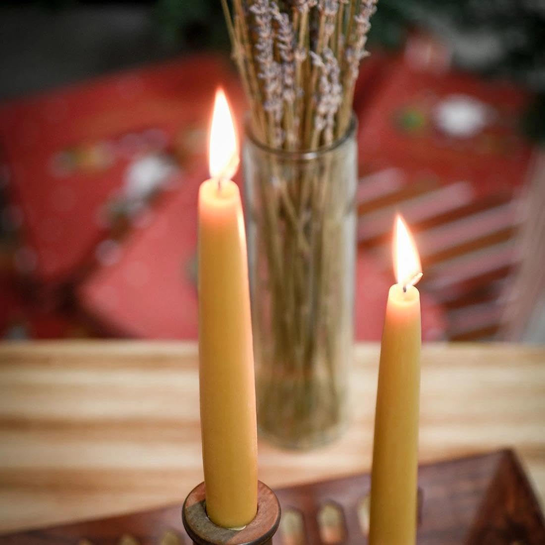 DEYBBY Beeswax Taper Candles, 8 Inch, Unscented, Natural, 18 Pack