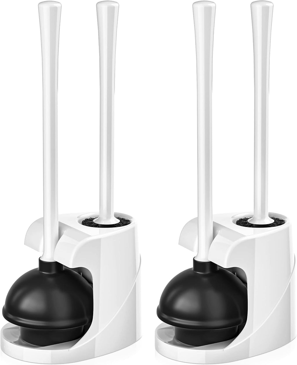 Toilet Plunger and Brush, Bowl Brush and Heavy Duty Toilet Plunger Set with Ventilated Holder, 2-in-1 Bathroom Cleaning Combo with Modern Caddy Stand for 5.7-inch Toilet Drain(White)