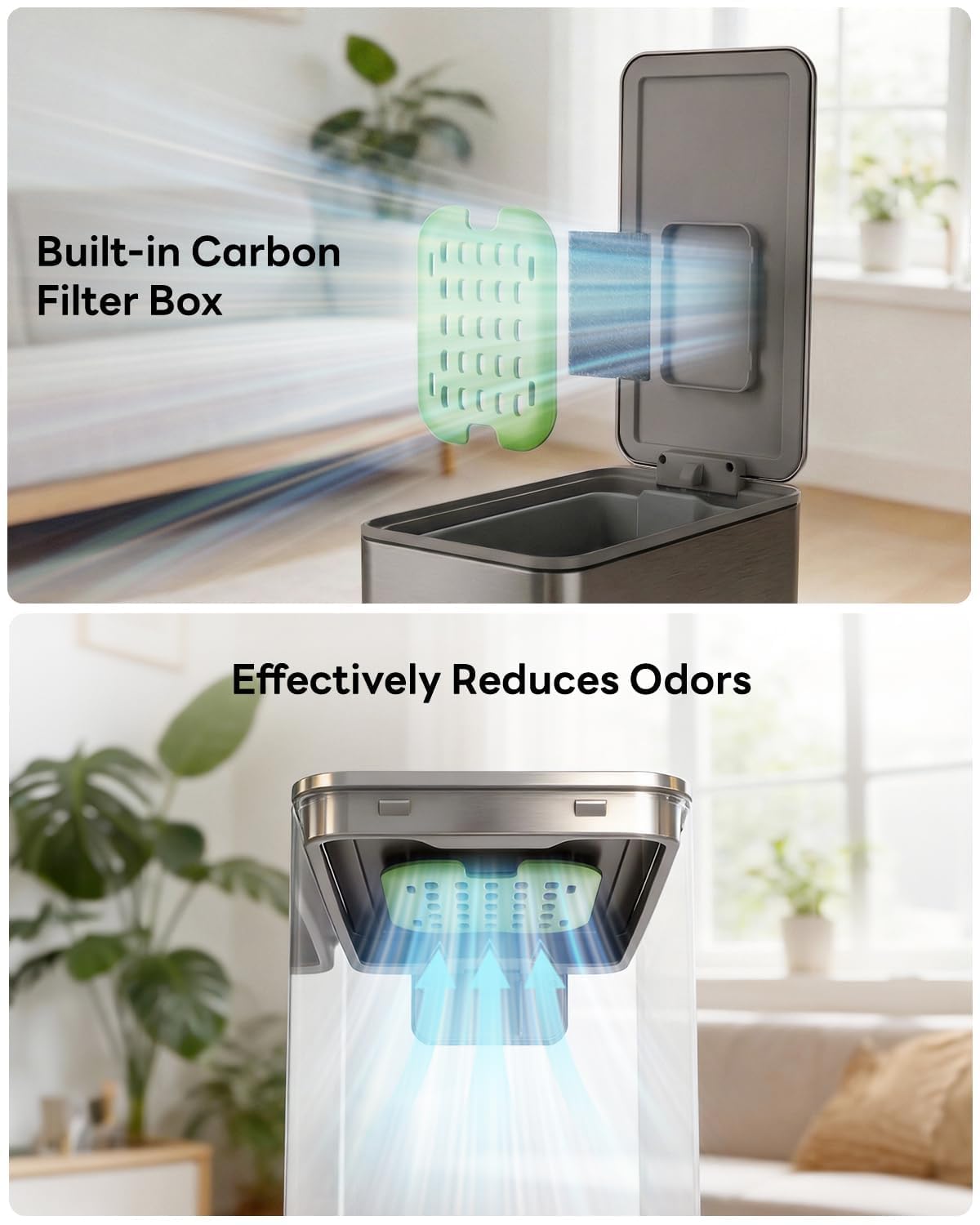 10L/2.6G Slim Bathroom Trash Can, Narrow Stainless Steel Soft-Close Step Pedal Bin with Lid, Odor Control Carbon Box, Removable Inner Bucket, Small Waste Bin for Bedroom, Office, RV (Gray)