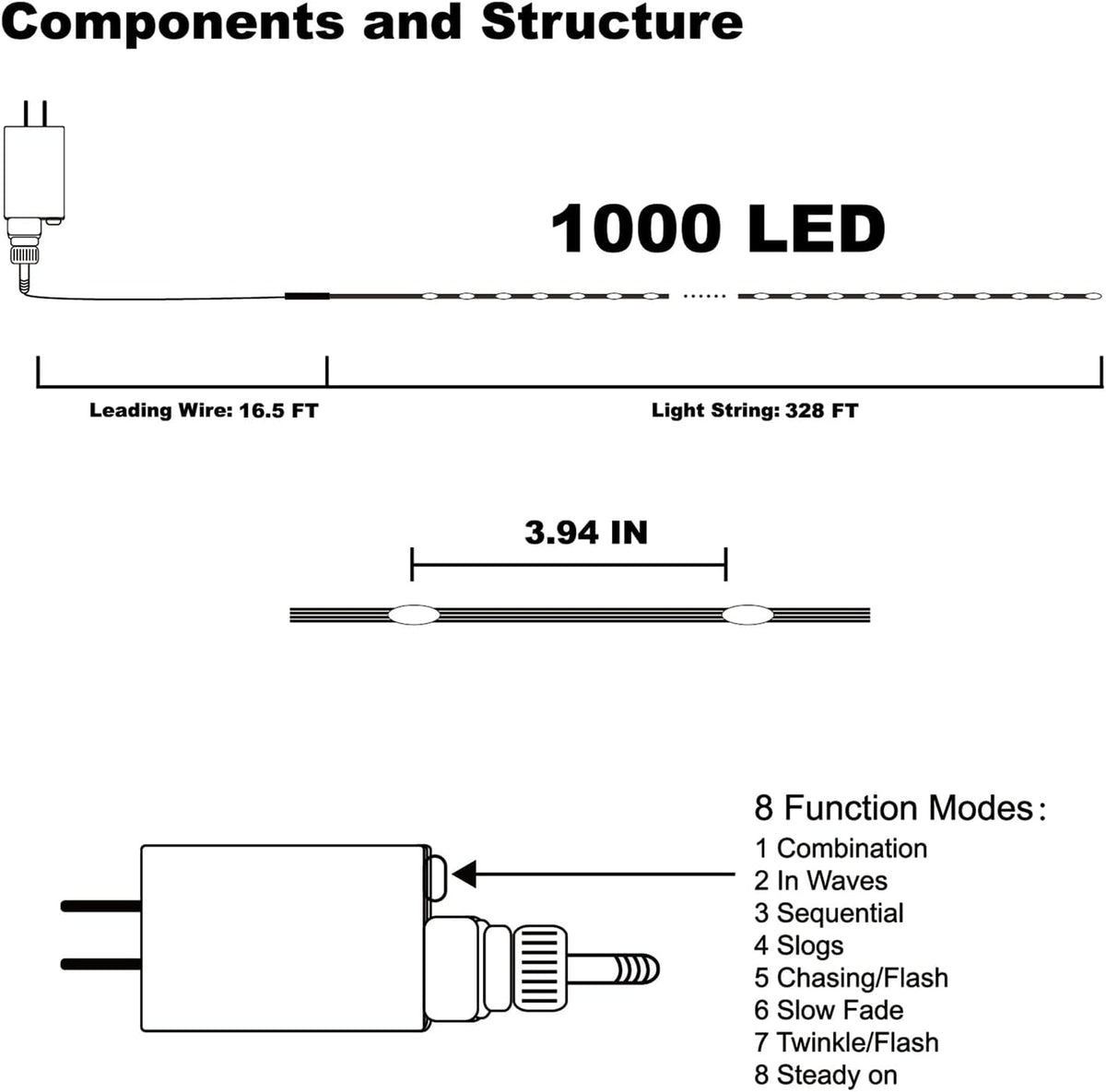WATERGLIDE Extra Long 328 FT Christmas Lights, 1000 LED Cool White Lights