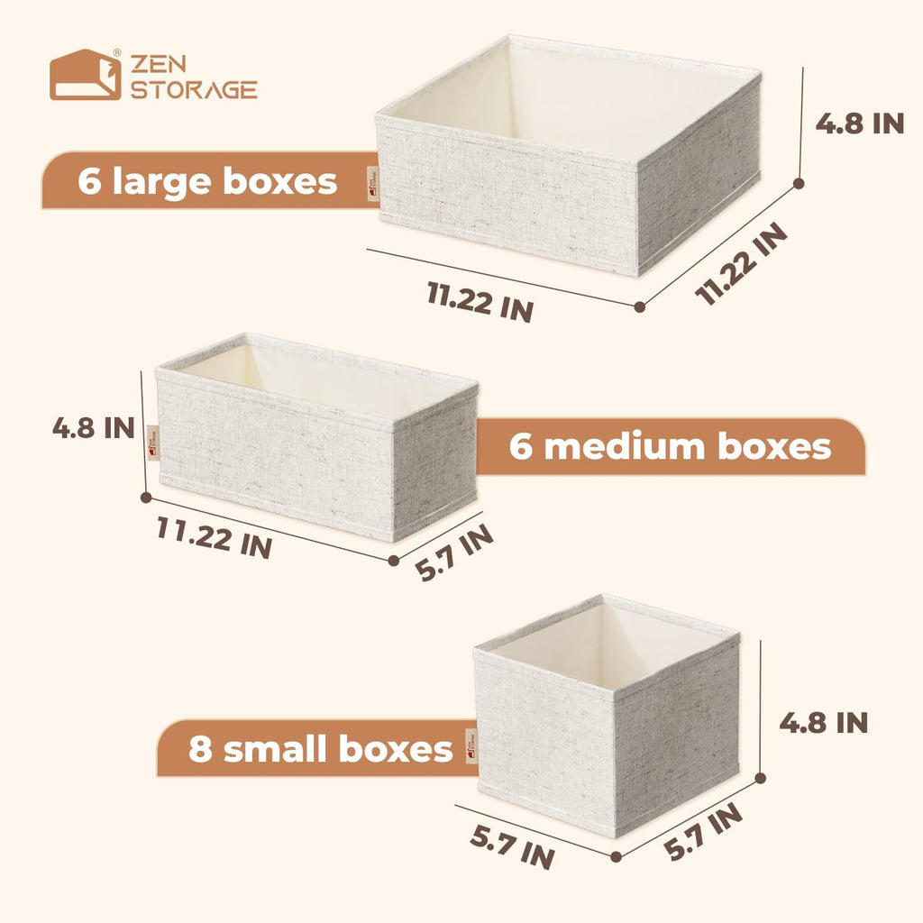 ZenStortage Cotton Linen Baby Drawer Organizers for Nursery, 20Pack Beige