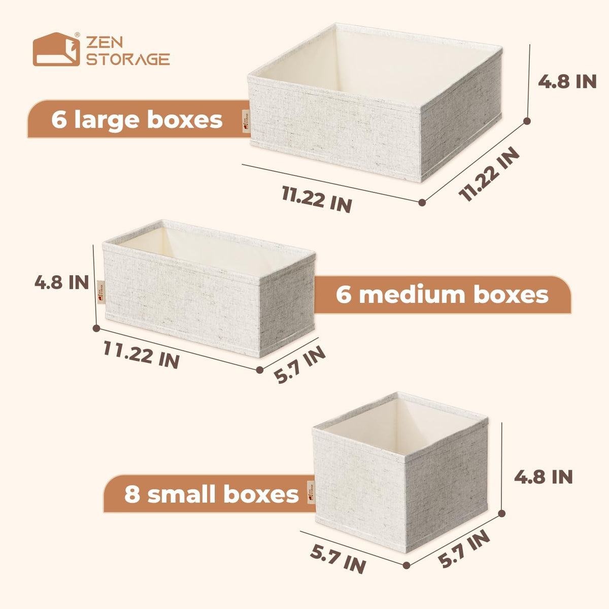 ZenStortage Cotton Linen Baby Drawer Organizers for Nursery, 20Pack Beige