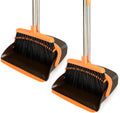 2-Pack Broom and Dustpan Combo Set, Long Handle, Brown Orange