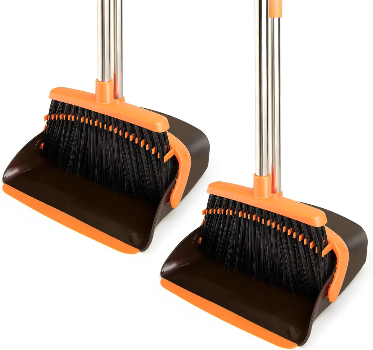 2-Pack Broom and Dustpan Combo Set, Long Handle, Brown Orange