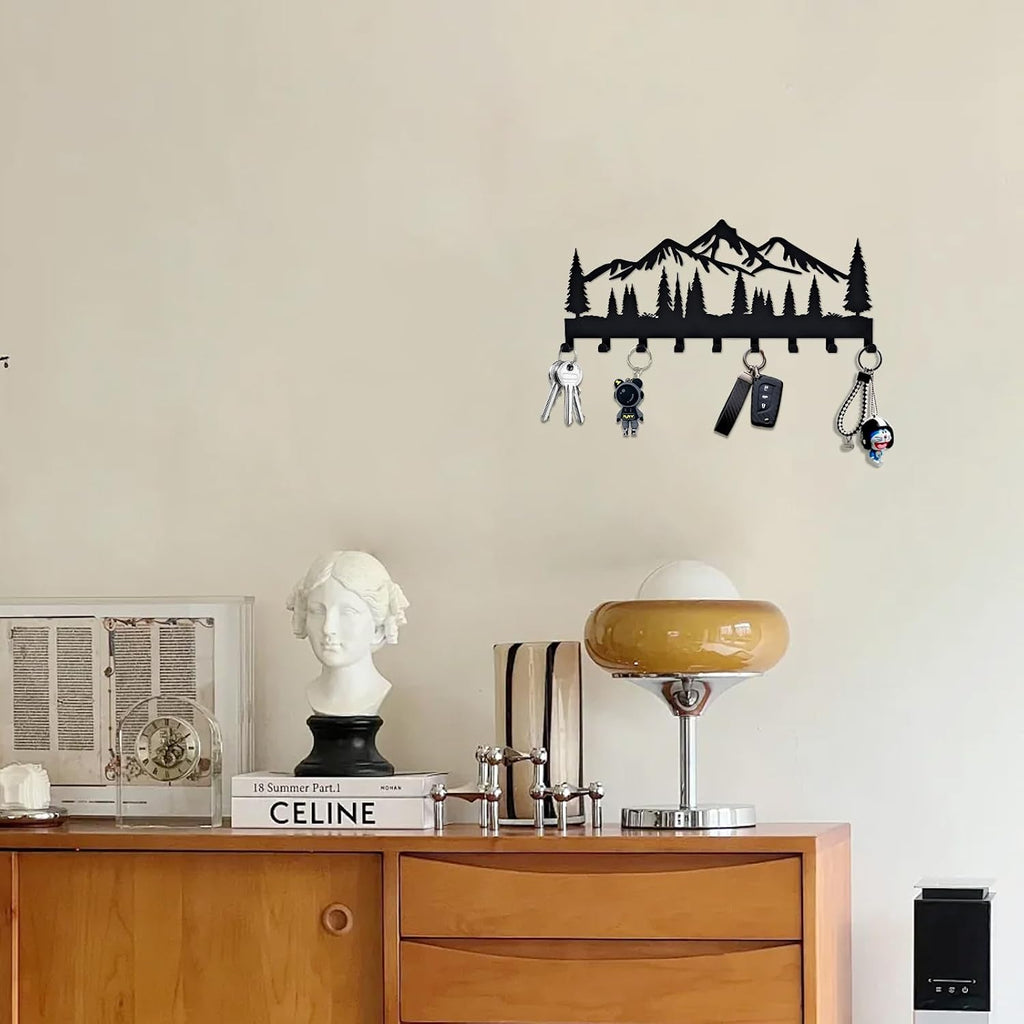 Key Holder for Wall, Metal Wall Hooks Organizer Rack with 9 Hooks for Keys, Coats, Bags – Decorative Home Decor for Entryway, Hallway, Kitchen, Living Room (14 inches)