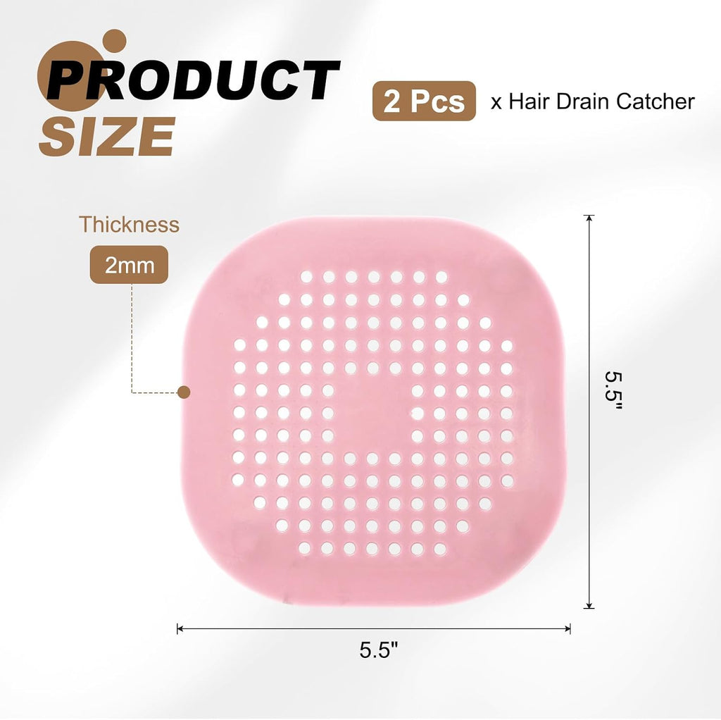 PATIKIL Hair Drain Catcher 5-1/2 Inch, 2 Pcs Silicone Square Drain Protector Hair Stopper with Suction Cup for Kitchen Bathroom Balcony Landscaped Walkways Patios, Pink