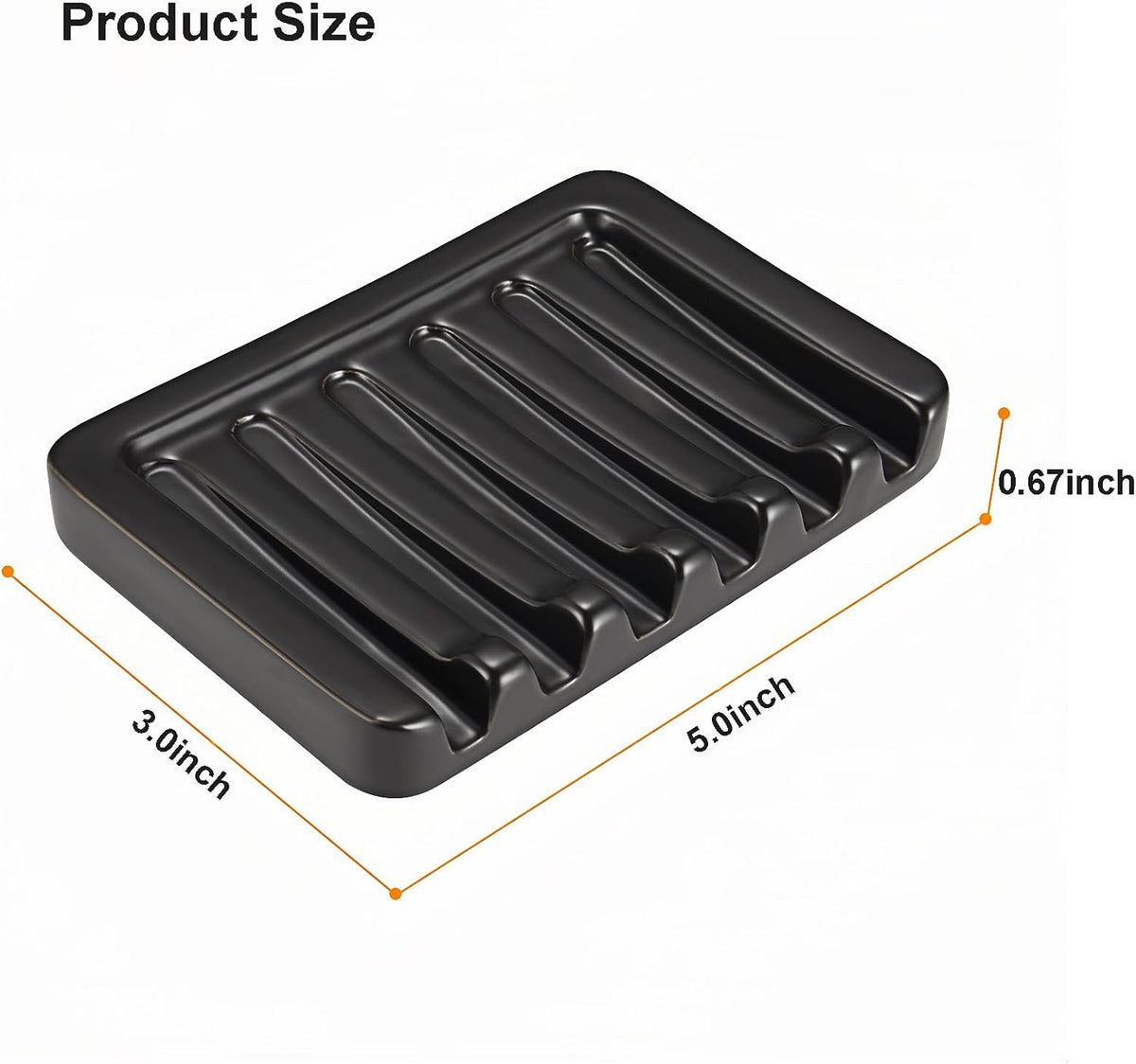 Self Draining Soap Dish, Ceramic Soap Holder for Shower, Vonpri Waterfall Bar Soap Case Saver Tray Sponge Organizer Keep Dry for Bathroom Kitchen Counter Sink (1, Black)