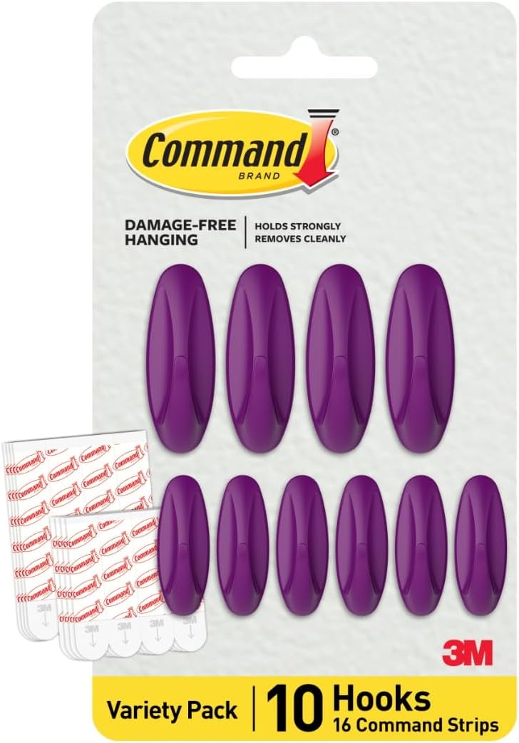 Command Mixed Designer Hook Pack, Candied Plum, 10 Hooks, 16 Strips